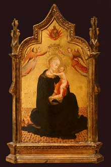 Sassetta :Vierge et l’Enfant entourés d’anges. Entre 1445 et 1450. Tempera sur bois, Feuille d’or. New York, Metropolitan Museum of Art