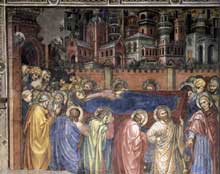 Taddeo di Bartolo : Les funérailles de la Vierge. 1409. Fresque, 320 x 345 cm. Sienne, Palazzo Publico