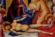 Ugolino Lorenzetti : Ugolino Lorenzetti : « La déploration du Christ. » Vers 1350. Bois, 40,7 x 48,3 cm. Cambridge (Massachusetts), Fogg Art Museum
