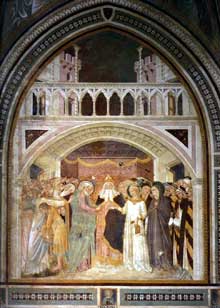 Lippo Vanni : Les fiancailles de la Vierge. 1360s. Fresque. Sienne, San Leonardo al Lago