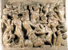 Bataille (combat des Lapithes et des centaures). Vers 1492. Marbre, 84,5 x 90,5 cm. Maison Buonarroti, Florence