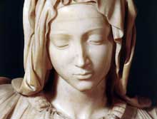 Pieta (détail). 1499. Marbre, 174 cm, 195 cm avec la base. Basilique saint Pierre, Vatican