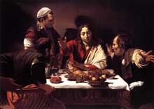 Le Caravage. Le souper d’Emmaüs.1601-1602. Huile sur toile 139 x 195cm. Londres, National Gallery